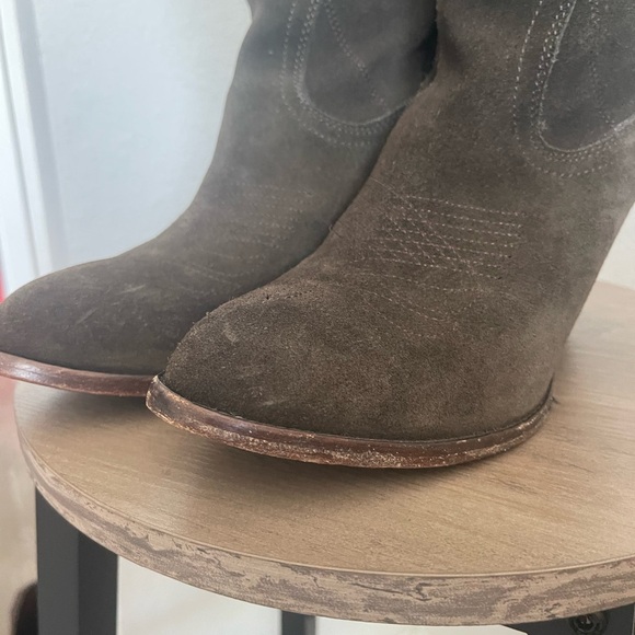 Frye Olive Suede Heeled Pull-On Cowboy Boots - Picture 5 of 15